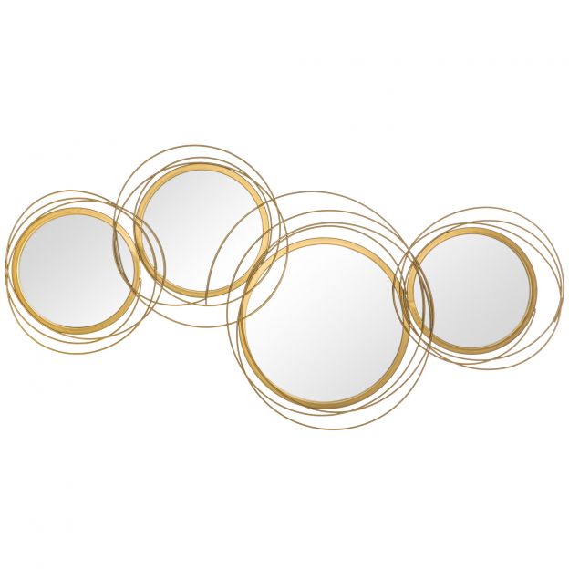 Peeglikomplekt seinakaunistuseks 4 ümmarguse peegliga elutoa kaunistamiseks, elegantne metallist seinakaunistus.