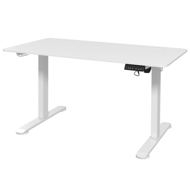 Vinsetto elektriliselt reguleeritava kõrgusega kirjutuslaud 140x70cm arvutilaud 4 mäluga ergonoomiline istumis-seisulaud konksuga kokkupõrkevastane valge