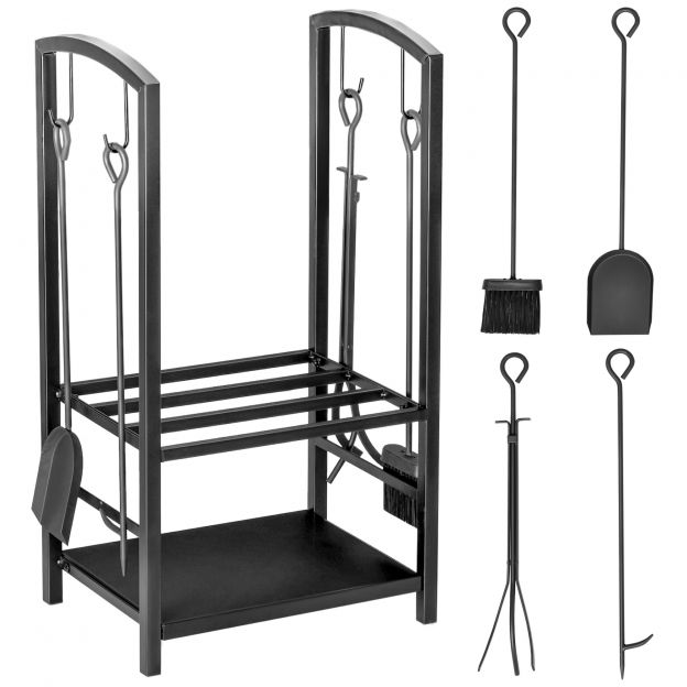 Kaminapuude hoidik Küttepuude riiul Tuleküttepuude alus 2 kihti Kaminatööriist Must 40x30x74,5cm