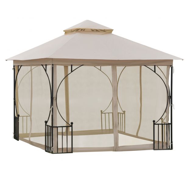 Aia telk, 295 x 295 x 275 cm, topeltkatusega, sääsevõrk, 8 aasa katuse servas, hea õhuringlus, polüester, beež + must| Aoso