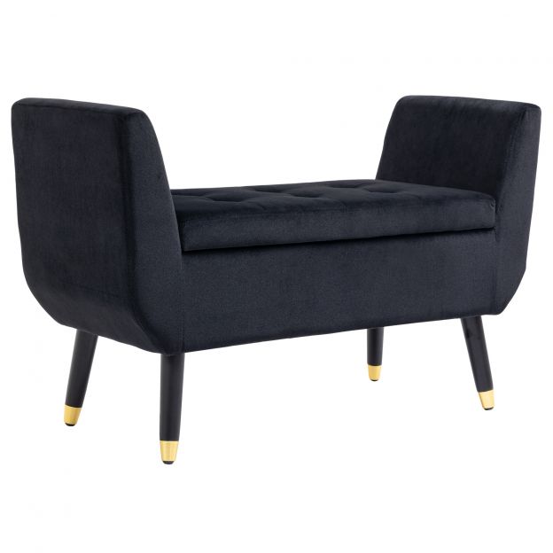 Luksuslik istmepink polsterpingiga, millel on hoiuruum ja käetoed, samet polüester, kummipuu, must, 107x42x65cm elutuppa ja koridori.
