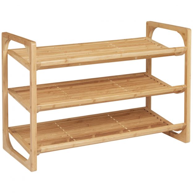 Kingariiul Kingade hoidik Kingastend 3 tasandiga ja käepidemega kuni 9 paari kingi jaoks Kingaorganisaator Bambus 76 x 33 x 51 cm Naturaalne