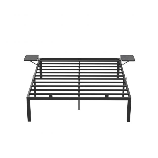 Metallist kaheinimese voodiraam 140 x 190 cm koos hoiuriiulitega, must
