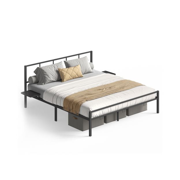 Kaheinimesevoodi raam, voodi, 160 x 200 cm, metallvoodi, voodiraam, peatsiga, moodne, hoiuriiulitega, külalistevoodi, teismelistele, mattmust RMB195B01