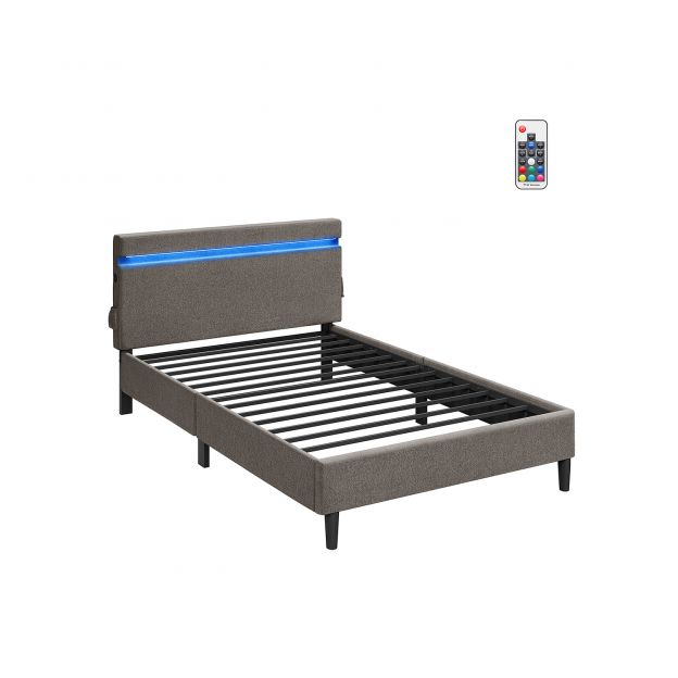 Metallist kaheinimesevoodi, 140 x 190 cm, LED valgustus ja pistikupesadega, tumehall