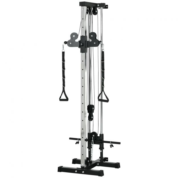 SPORTNOW jõujaam kõrguse reguleerimisega 25-165 cm, kahe rihmarattasüsteemiga adapterid, multifunktsionaalne treeningseade maks. 120 kg, koduseks treeninguks 62 x 60 x 200 cm must.