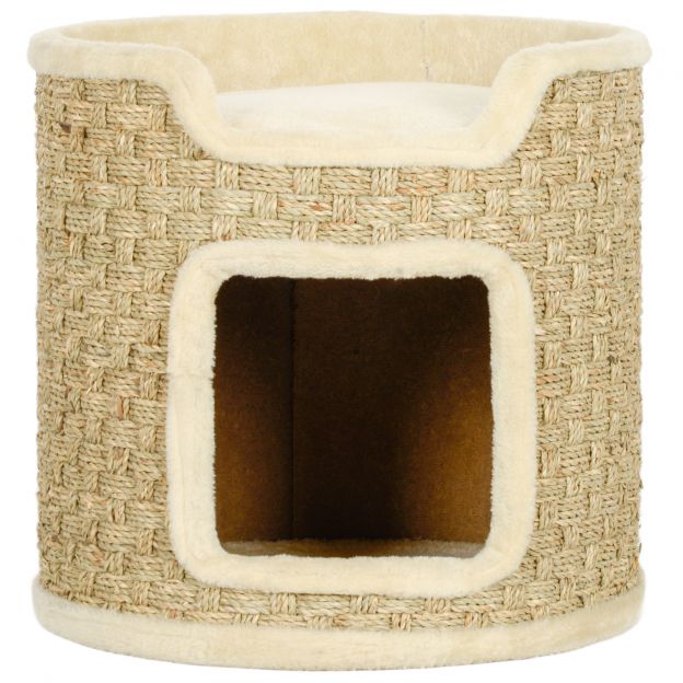 Kraapimistünn, 37 cm kõrge kassitünn uksega, kraapimispuu 2 tasandiga, sisalist kassitorn, kassile kuni 5 kg, khaki