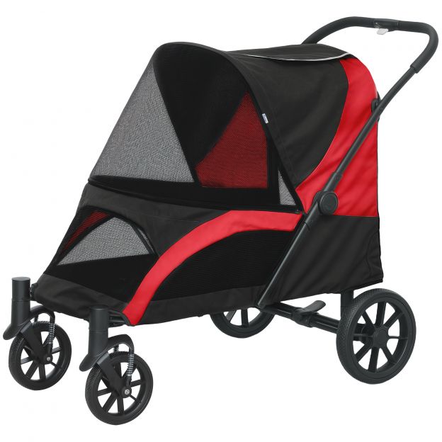 Koerakäru koerabuggy kokkupandav suurtele koertele ja kassidele kuni 30 kg kassibuggy padja, võrkkardinate, uste, hoiukoti, kassikäru turvarihmade, pidurite, musta buggyga.
