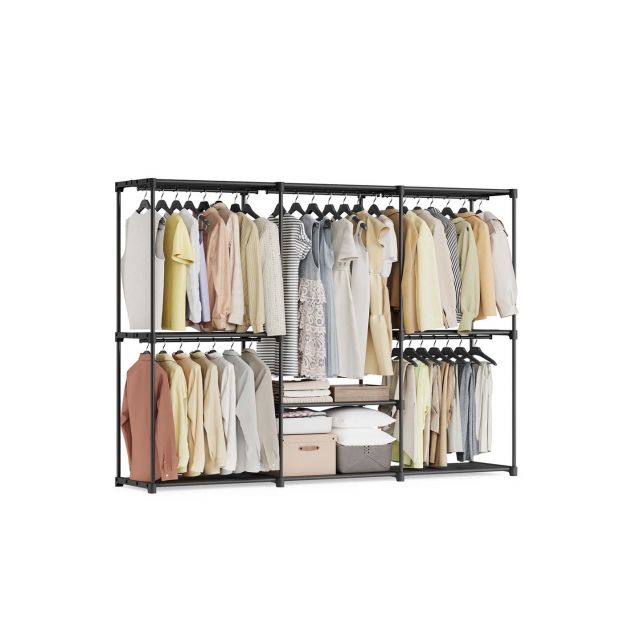 Riidekapp, vabalt seisev garderoob, kokkupandav, riidestange riidepuudega, garderoobistange, hoiustamine, garderoob, magamistuba, stabiilne, 112 x 43 x 165 cm, must RYG24BK