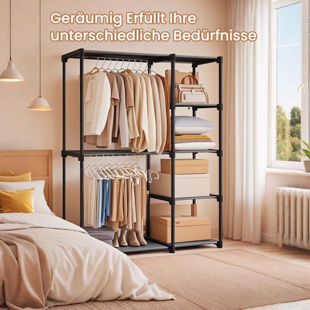 Riidekapp, eraldiseisev garderoob, kokkupandav, riidestange riidepuudega, garderoobistange, hoiustamine, garderoob, magamistuba, stabiilne, 112 x 43 x 165 cm, must RYG24BK