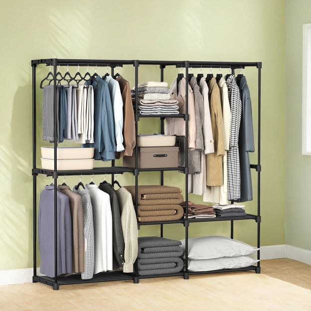 Riidekapp, riidestange, vabalt seisev garderoob, riidepuudega, garderoobistange, riidekangad, metallraam, 43 x 182 x 182 cm, must RYG037B02