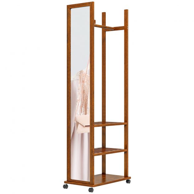 Põrandapeegel ratastel täispikkuses peegel garderoobi peegel 3 tasemega riidepuu pähkel 24,8x153,8 cm magamistoa ja esiku jaoks.