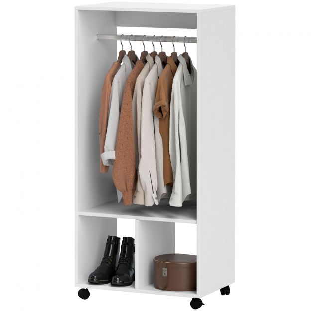 Mobiilne riidekapp garderoob kapp riiuliga 4 pöördratast elutuppa magamistuppa, alumiiniumisulamist, 60 x 40 x 127 cm, valge