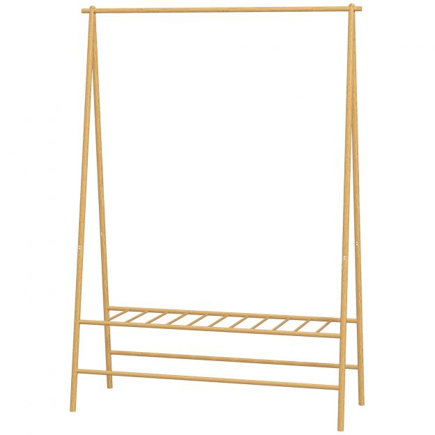 Bambusest riidenagi, riidestange riiulite ja konksudega, riidestange pesukuivatusrestiga, esikusse, elutuppa, magamistuppa, 116 x 43,5 x 160 cm, naturaalne puit
