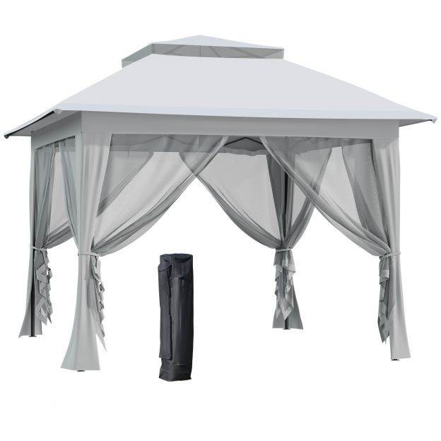 Kokkupandav pop-up telk aiapaviljon koos ratastega kotiga teras+Oxford+võrk hall 3,64x3,64x2,94m
