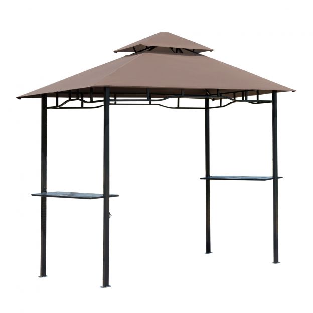 Grillpaviljon aiatelk leegiaeglustav topeltkatus 245x148x252cm kohvipruun ja must aiaiapidudeks ja väliüritusteks.