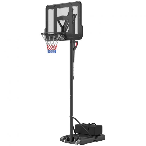 SPORTNOW korvpallikorv õues, reguleeritav korvi kõrgus 230-305 cm, korvpallialus 110 x 75 cm purunemiskindla tagapaneeliga ratastel, vedrustusega korv, kaal täiskasvanutele