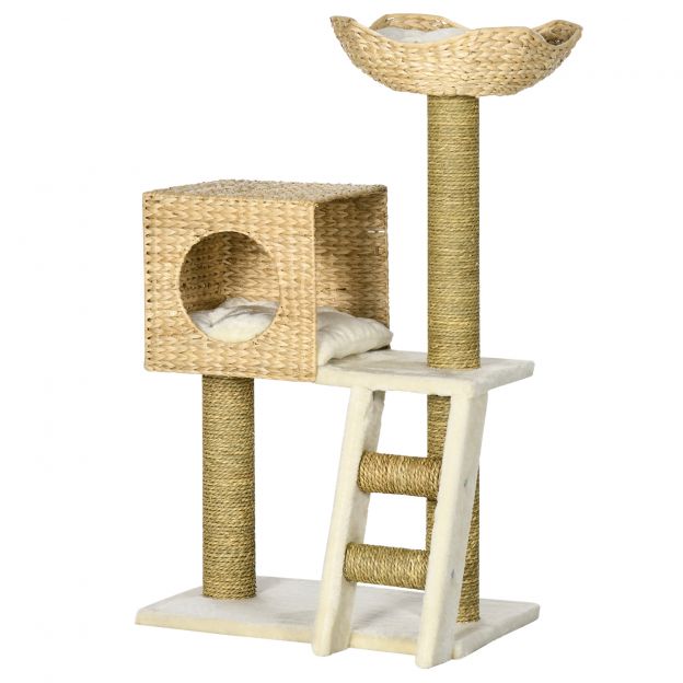 Kassipuu 100,5 cm kõrge koos kassimaja, voodi ja kassitrepi, sisal-kraapimispostide ja padjaga väikestele kassidele, Natur.de