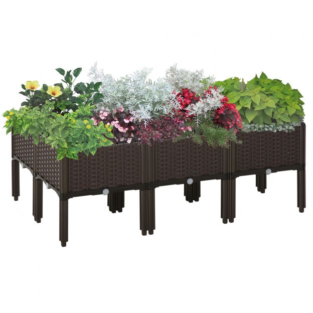 Kõrgpeenar 6-osaline istutuskast rotangist välimusega äravooluavadega DIY pruun 40x40x44cm aia ja rõdu jaoks.