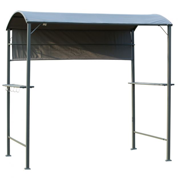 Grillpaviljon BBQ-paviljon leegikaitsekatusega, 2 riiulit, must polüester, 218x138x216cm, ideaalne aeda ja terrassile.