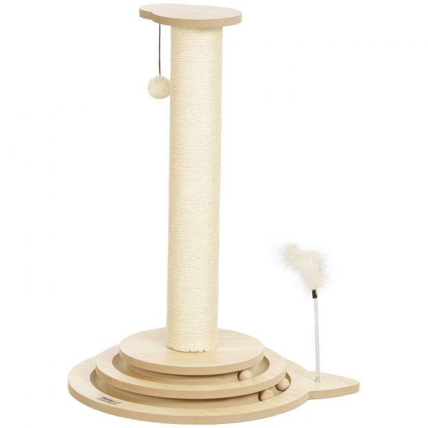 4-ühes kraapimispost, 69cm kraapimissammas, sisal-kassikraapimispuu mängupalliga, kraapimispuu kassidele, kasside kraapimismööbel, siseruumides, tamm
