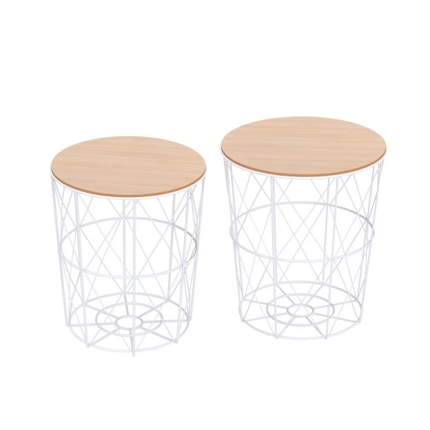 2-osaline diivanilaudade komplekt Natur Valge abilaud 2-osaline MDF metall elutuppa magamistuppa Ø40 x K45 cm.de