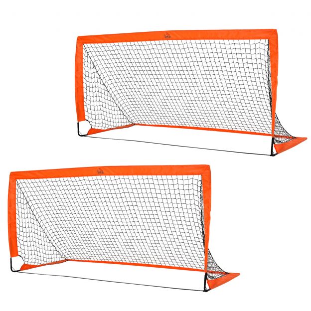 Jalgpalliväravad 2-osaline komplekt Kokkupandavad miniväravad metallist ja Oxford-kangast lastele õues oranžid 183 x 90 x 90 cm.