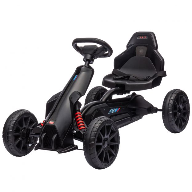 Gokart pedaalauto käsipiduriga, reguleeritava istmega, edasi- ja tagasikäiguga, pedaalsõiduk lastele 3-8 aastat must.