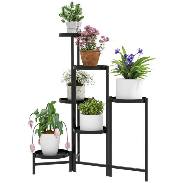 6-korruseline taimealus tablettidega, kokkupandav lillealus siseruumidesse, metallist taimeriiul, mitmekorruseline lillealus, 80 cm kõrge lilletrepp lillepost aeda rõdule, must
