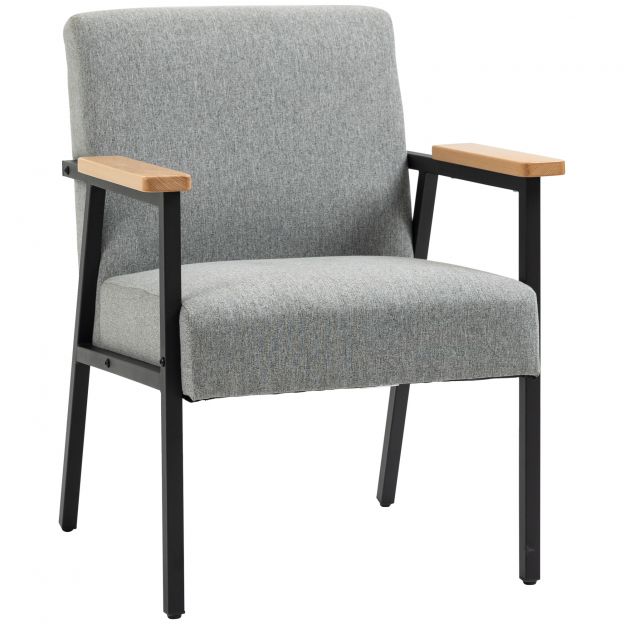 Söögitool linase välimusega tugitool, kõrge seljatoega tugitool, lounge-tugitool, hall, 64,5x70x83,5cm| Aosom