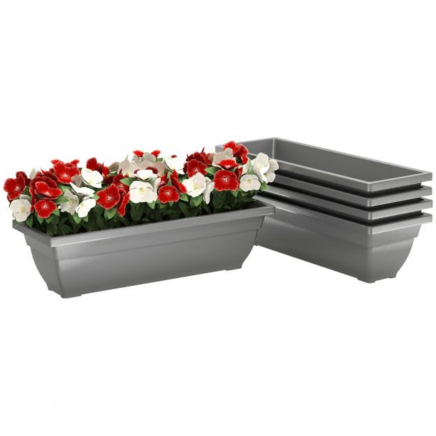 5-osaline plastist lillepottide komplekt, 59 x 21 x 16 cm virnastatavad lillepotid, ilmastikukindel ümbrispott, potid sise- ja välistingimustes, hall
