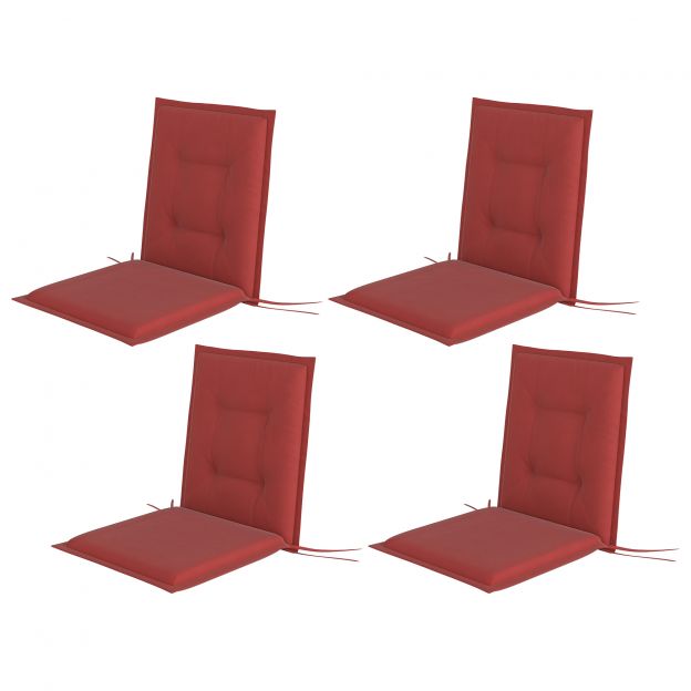 4-osaline istmepatjade komplekt 108 x 50 x 5 cm toolipad paeltega, väli- ja sisetingimustes istmepadi, istmepolster, aiatoolide pingipadi, istetool, söögitool, veinipunane