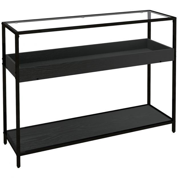Konsoollaud 2 riiuliga esikulaud klaasplaadiga, jalanõuderiiul, teras, must, 100x30x78 cm| Aosom