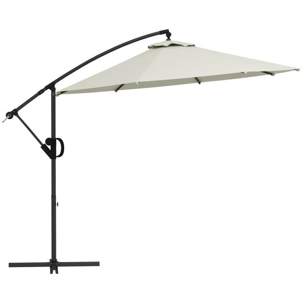 Vabakantiline terrassivarikatus Ø293 x 260Hcm vändaga ja ristjalaga, kallutatav, ventileeritav, 8 ribiga, kreemjas polüester.