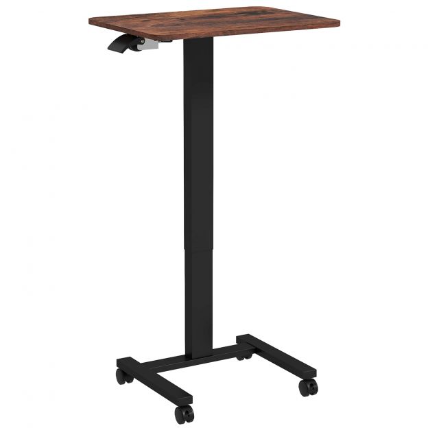 Vinsetto kõrguse reguleeritav sülearvutilaud, 4 ratta, 2 piduri, 65 cm x 48 cm x 108 cm, käsivända, piduri, puitlaastplaadi, rustikaalse pruuni värviga| Aosom