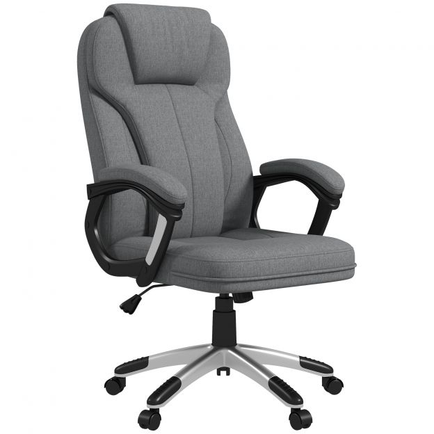 Vinsetto kontoritool ergonoomiline arvutitool kiikfunktsiooniga kõrguse reguleerimisega peatoe ja käetugedega hall linase välimusega 66x75x110-120cm mugavaks töötamiseks.