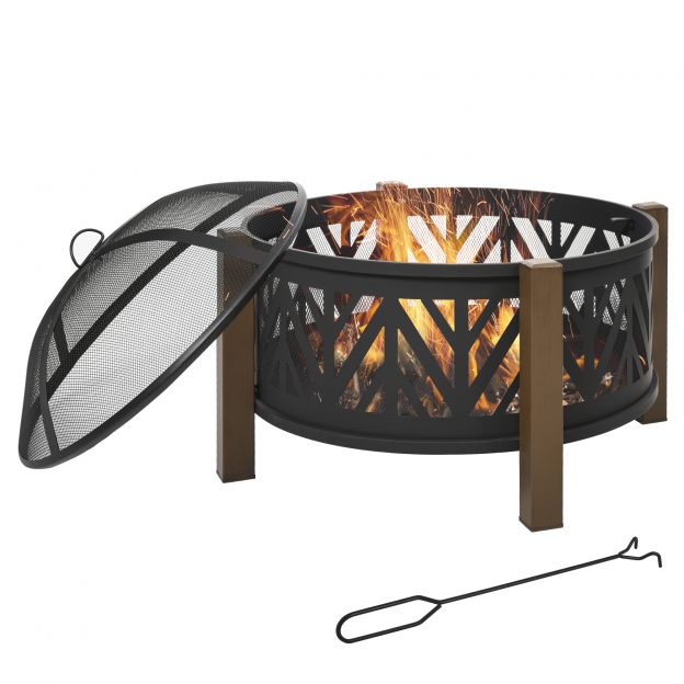 Tulekauss 2-ühes tulekorv sädemekaitse ja grillrestiga, aia BBQ must ja pruun, Ø78x60H cm hubasteks õhtuteks.