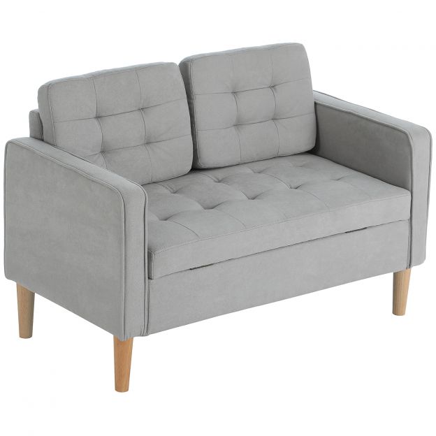 2-kohaline diivan, diivan koos panipaigaga, polsterdatud polsterdiivan, kahekohaline diivan sametise välimusega elutuppa, magamistuppa, 117 x 62 x 78 cm | Aosom