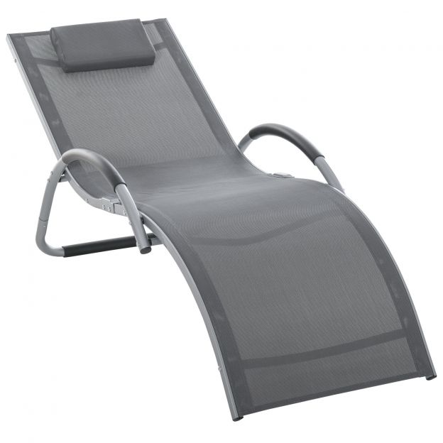 Aialaud koos padjaga, ergonoomiline lamamistool, alumiinium, tekstiil, hall, 160 x 60 x 65 cm