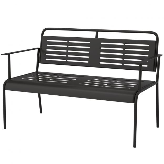 2-kohaline aiamööbel, lamellidega istepink, veekindel aiamööbel selja- ja käetugedega, pargipink 240 kg kandevõimega, rõdupink terrassile, aeda, 121 x 64 x 84 cm, must