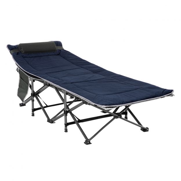 Kokkupandav laagrivoodi välivoodi kokkupandav voodi padja, küljetasku, madratsi, külalistevoodiga, kandevõime kuni 150 kg, reisimiseks, õues, Oxford, tumesinine+hall, 188 x 64,5 x 53 cm