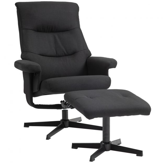 Lamamistool koos tumbaga, polsterdatud tugitool lamamisfunktsiooniga, kiikfunktsioon, pööratav lamamistool sametise välimusega, elutuppa, magamistuppa, must.