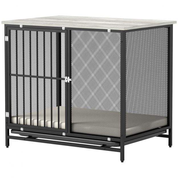 Koerakuut koju, lukustatav koerakuut padjaga, koerakast alustega, koeramaja keskmise suurusega koertele alla 20 kg, hall, 88 x 55 x 71 cm