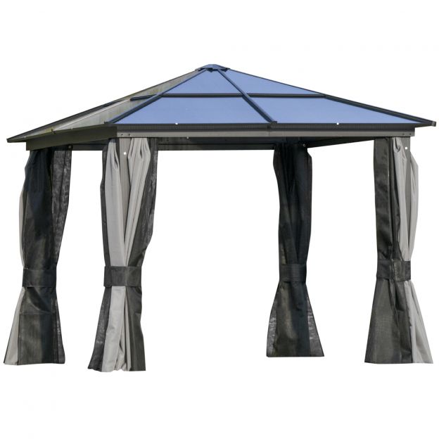 Luksuslik paviljon aiamajake alumiiniumist peotelk aiatelk valguse läbilaskva PC-katusega pruun+beež 300 x 360 x 265 cm