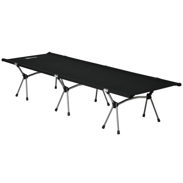 Kokkupandav alumiiniumist laagrivoodi, reguleeritava kõrgusega must 190x65x38cm kuni 150kg koos kandekotiga välitingimustes.