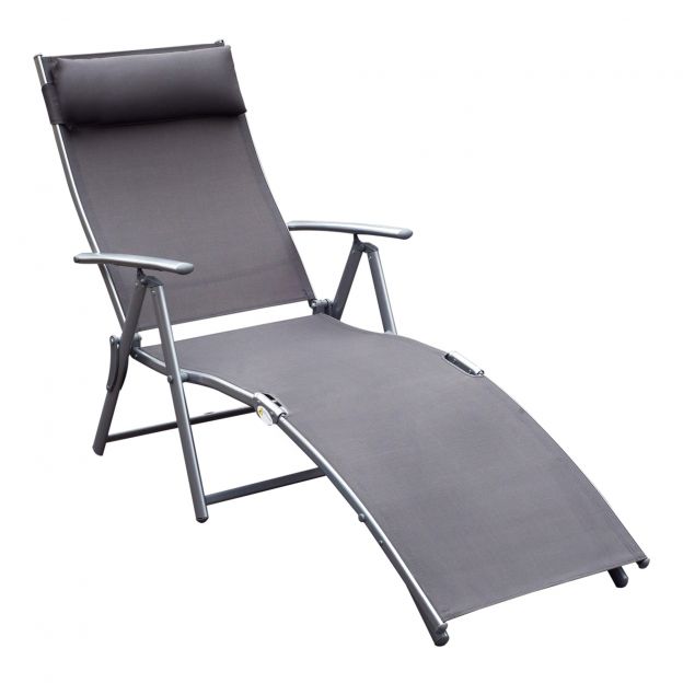 Aialaud lamamistool kokkupandav reguleeritav padjaga, hall, metall ja kangas 137 x 63,5 x 100,5 cm aia ja terrassi jaoks.