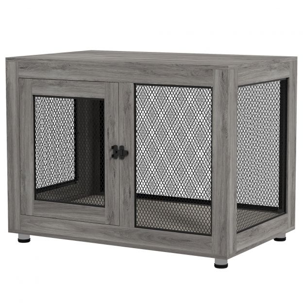 Koerakuut koju, koerakast kahe uksega, pestava padjaga, koerakuut reguleeritavate jalgadega, riiv, suurtele koertele kuni 30 kg, hall, 94 x 60 x 71,5 cm