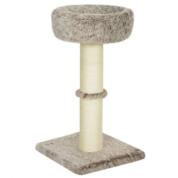 Kassipuu 87 cm kõrge, voodiga, paksu postiga, sisal-kraapimispostidega, kassidele kuni 6 kg, siseruumides, pruun.