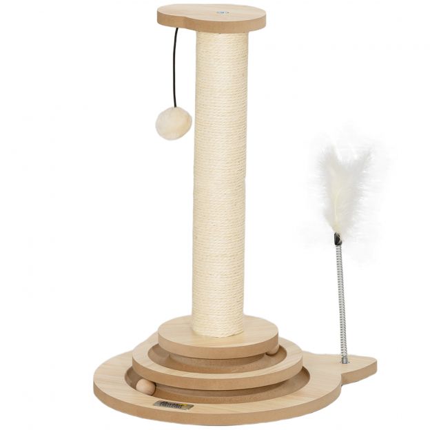 4-ühes kraapimispost, 49 cm kraapimissammas, sisal-kassikraapimispuu mängupalliga, kraapimispuu kassidele, kasside kraapimismööbel, siseruumides, tamm