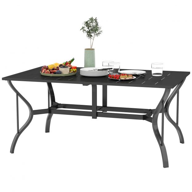 Aialaud teras 150x90 cm ilmastikukindel rõdulauaga varjuava, lamellide disainiga buffetilaud, matkalaud 6 inimesele, terrassilaud välistingimustes söögilaud aeda, terrassile, rõdule must.